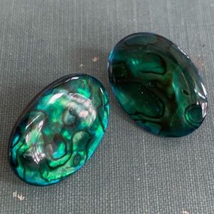 4 / 20$ SALE Natural Paua Shell Green Oval Cabochon Earrings